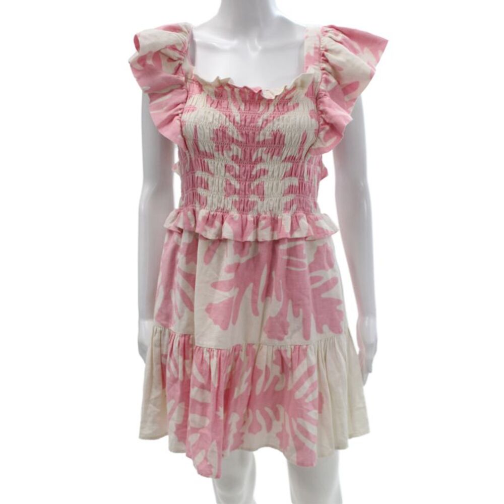 Sea New York Women Mini Floral Pink Square Neck Sleeveless Dress Size S